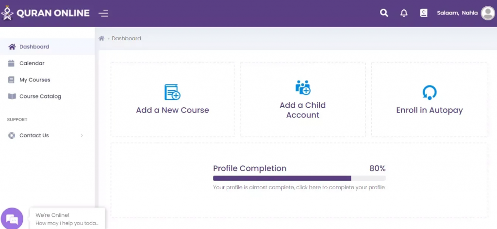 Quran Online Classes Dashboard