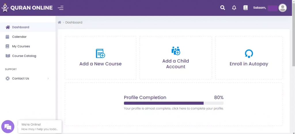 Quran Online Classes Dashboard